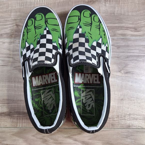 Vans Off The Wall Marvel HULK Slip-On Shoes Checkerboard Hulk Feet Women Sz 7.5 - Picture 8 of 11